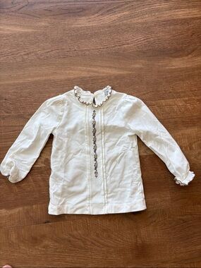 Mayoral Cream Long-Sleeve Top with Ruffle Collar